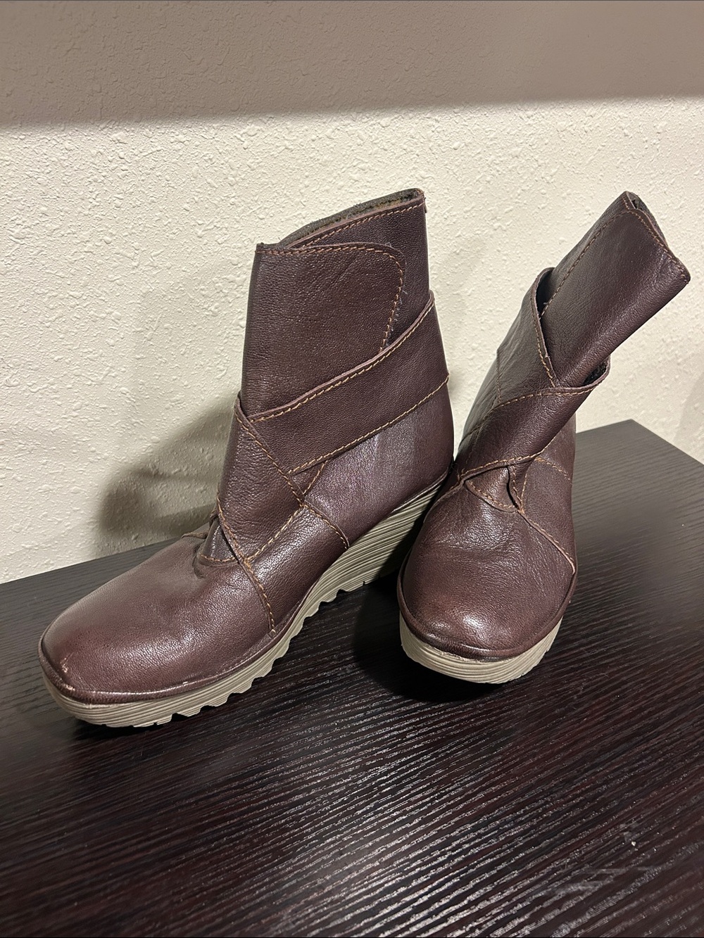 Fly London Women’s Brown Leather Wedge Ankle Boots